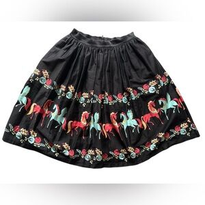 NWT Pinup Couture Unicorn Pegasus Black Teal Pink Border Print Skirt - Medium